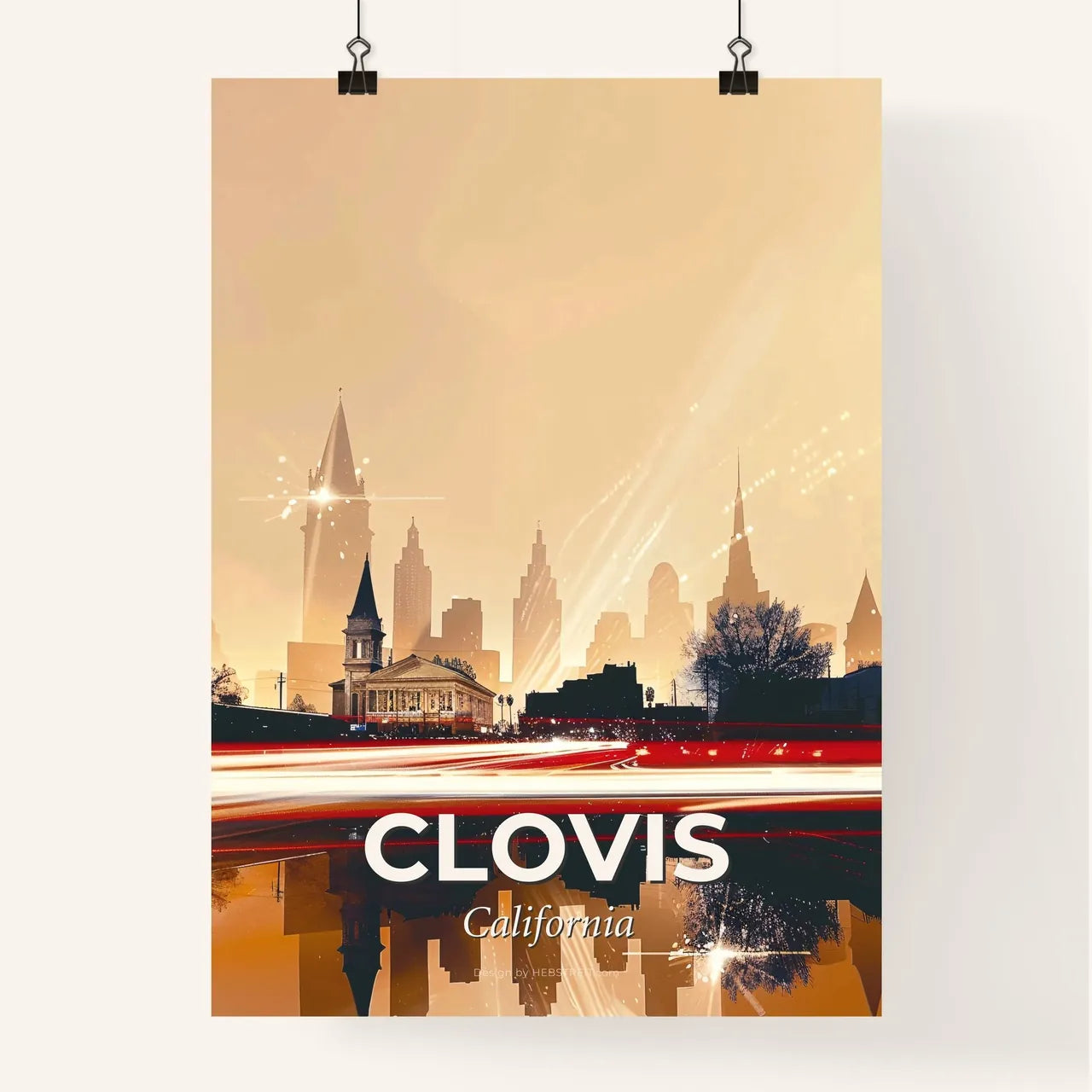 Clovis: City Skyline Double Exposure Composite Art Poster Poster