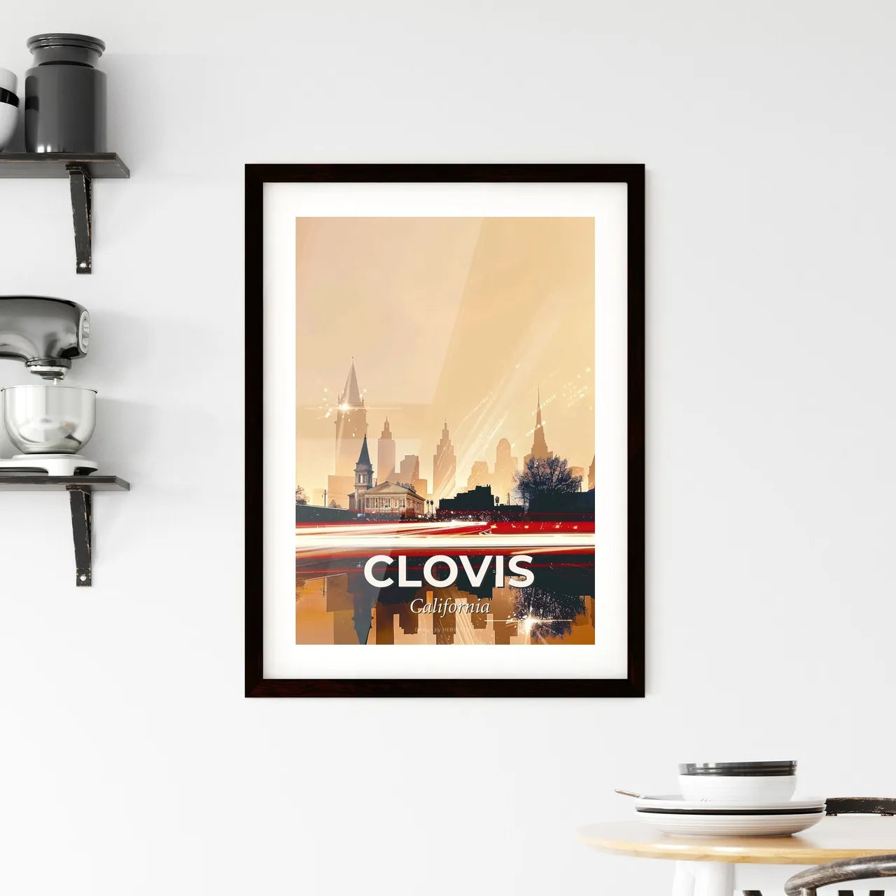 Clovis: City Skyline Double Exposure Composite Art Poster Framed Print