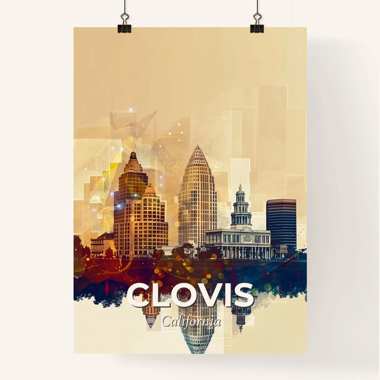Clovis Skyline Double Exposure Art Deco Night Print Poster