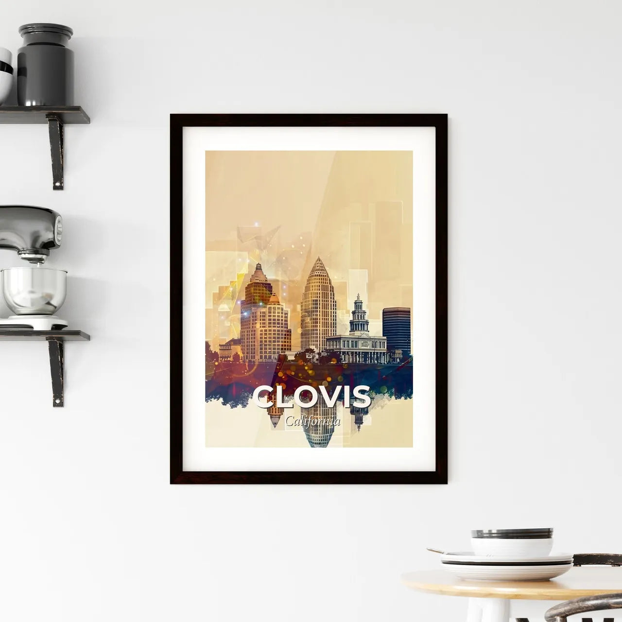 Clovis Skyline Double Exposure Art Deco Night Print Framed Print