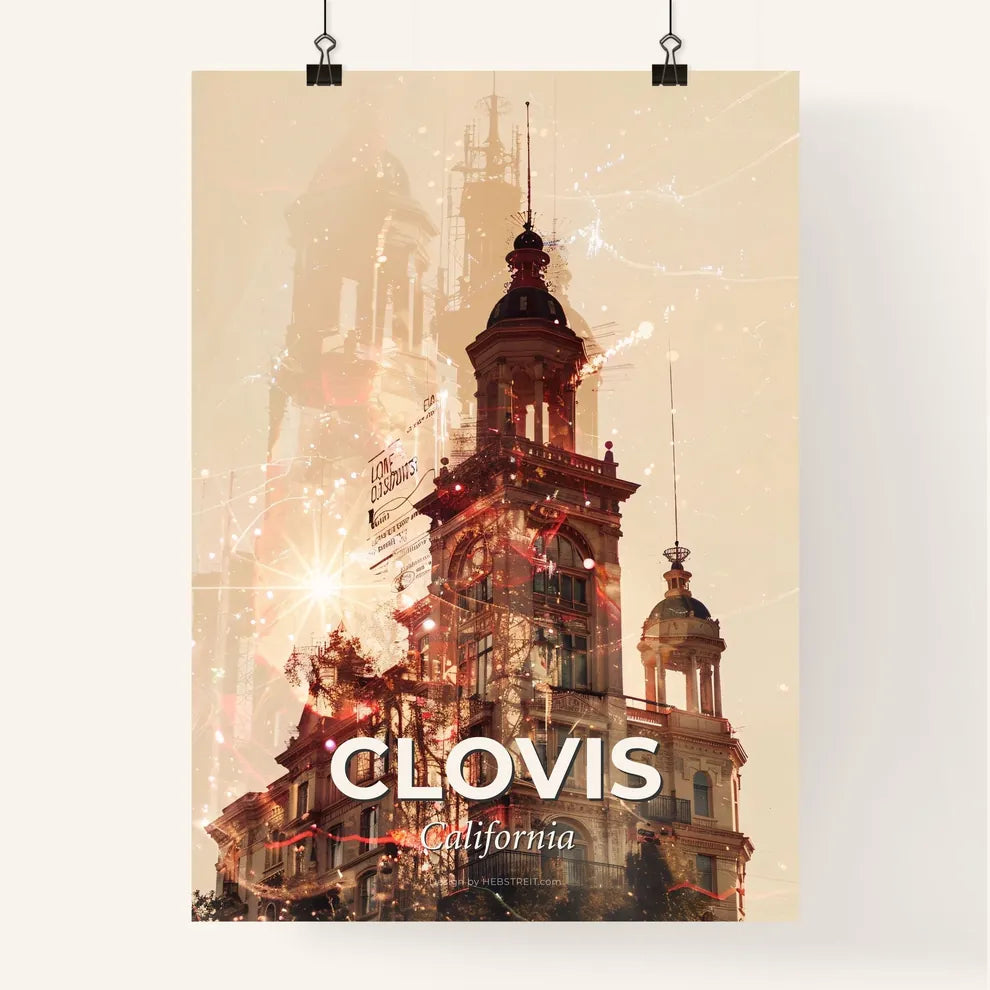 Clovis California City Skyline Art Deco Poster Poster