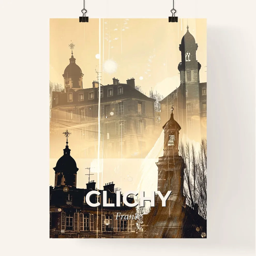 Clichy Skyline Silhouette Beige Poster Poster