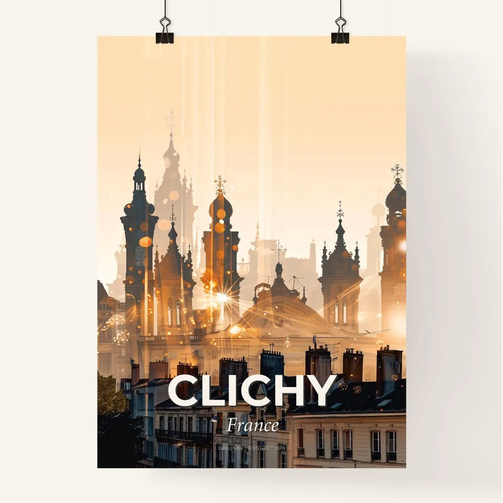 Clichy Skyline Art Poster: Beige Elegance with Sparkles Poster