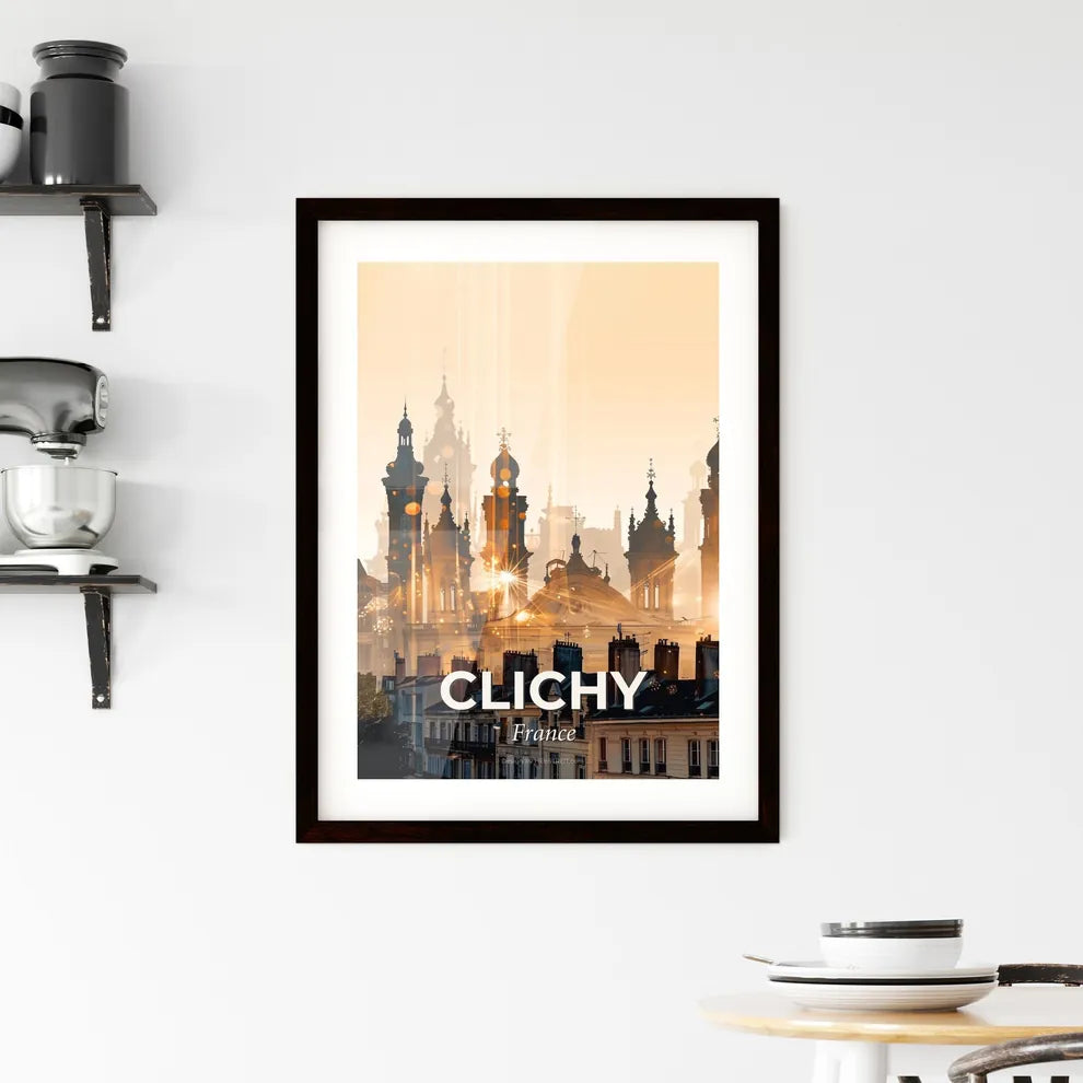 Clichy Skyline Art Poster: Beige Elegance with Sparkles Framed Print