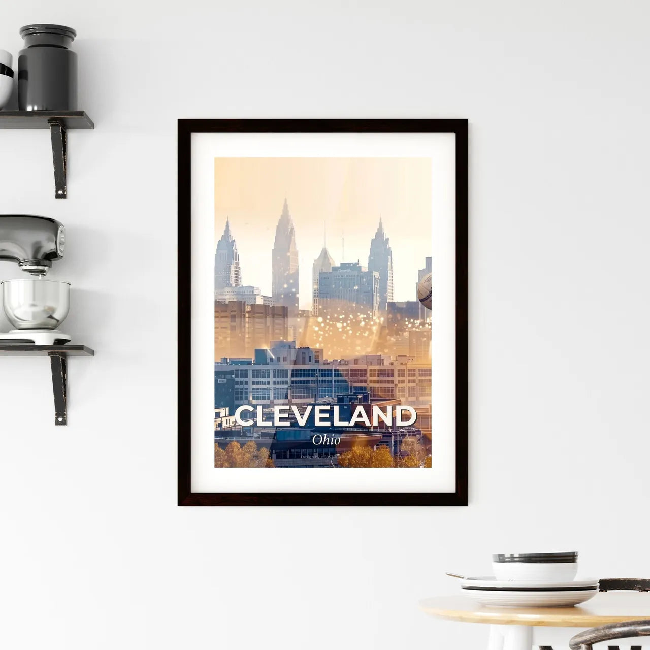 Cleveland Skyline Glamourous Cityscape Art Deco Framed Print