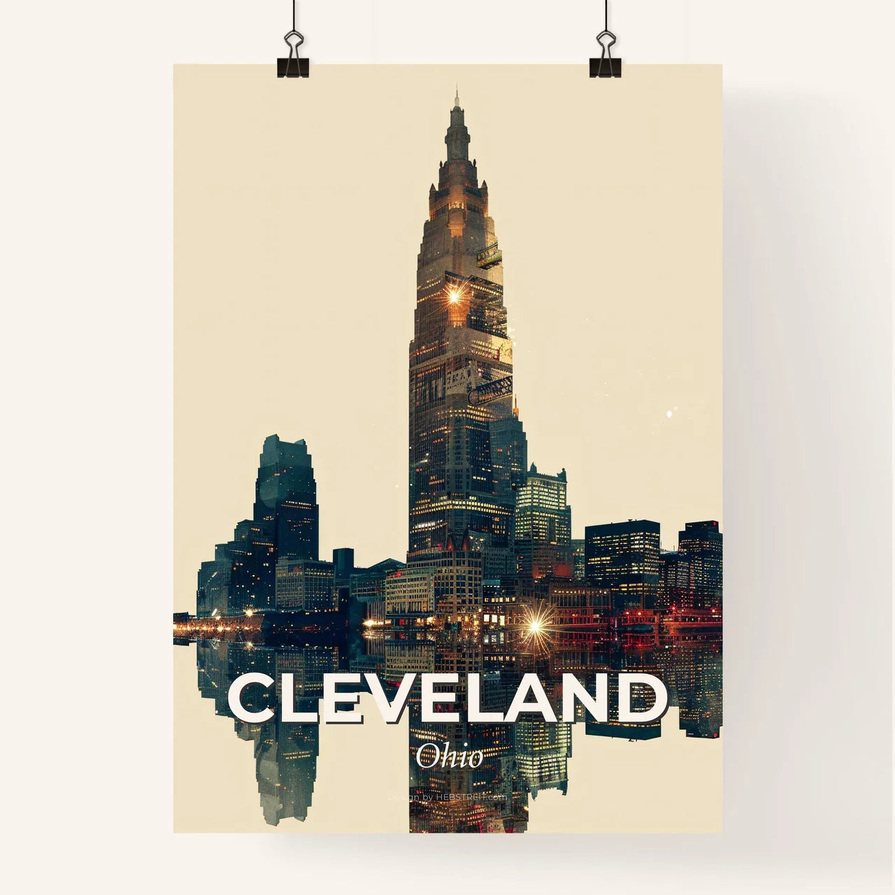 Cleveland Skyline Double Exposure City Icon Poster