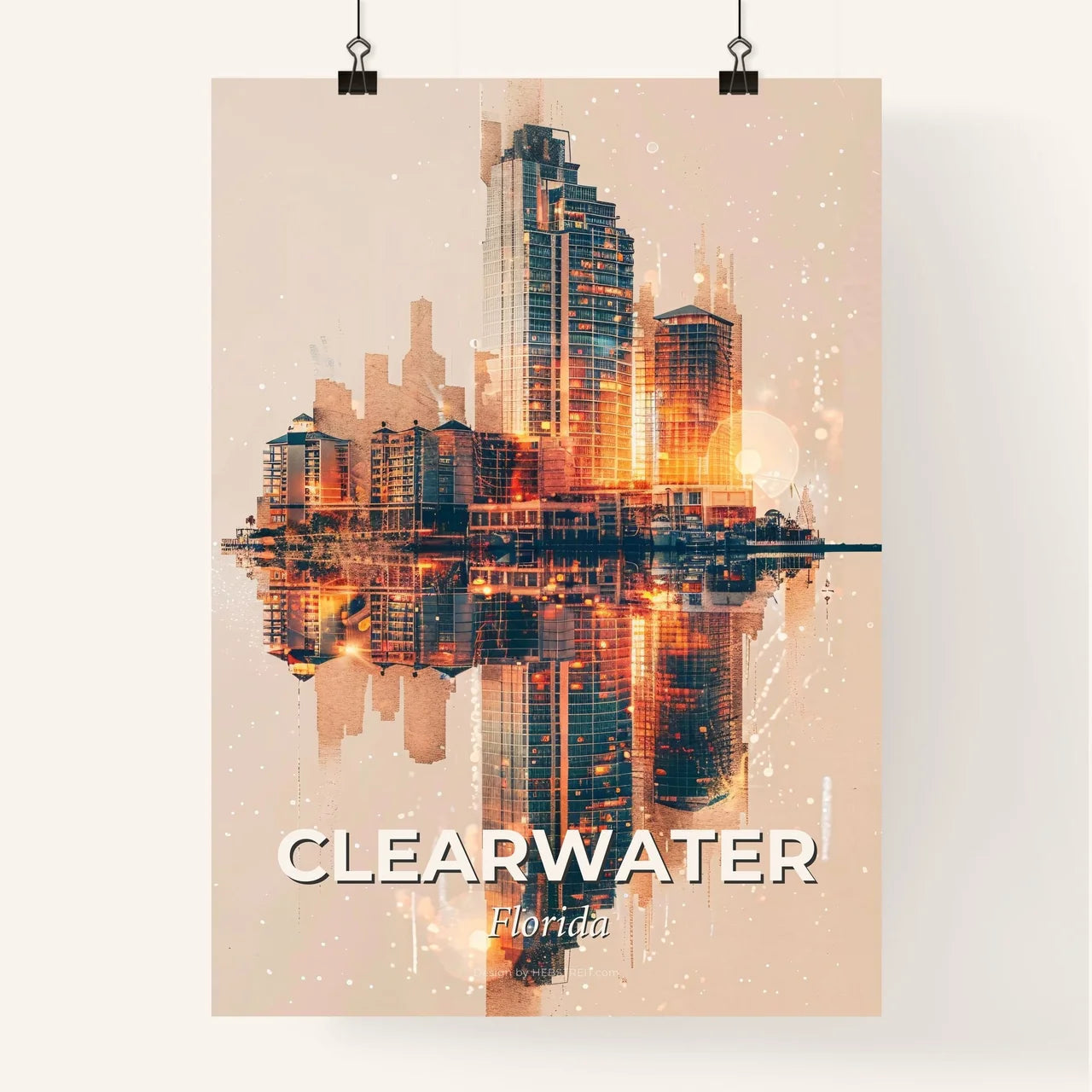Clearwater City Skyline Double Exposure Art Poster