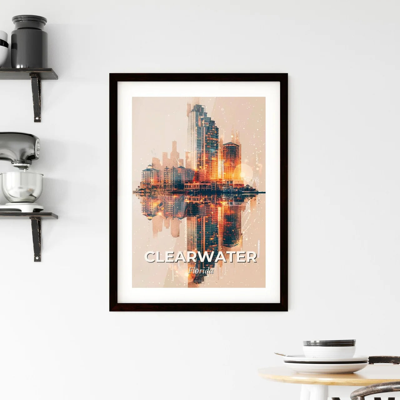 Clearwater City Skyline Double Exposure Art Framed Print