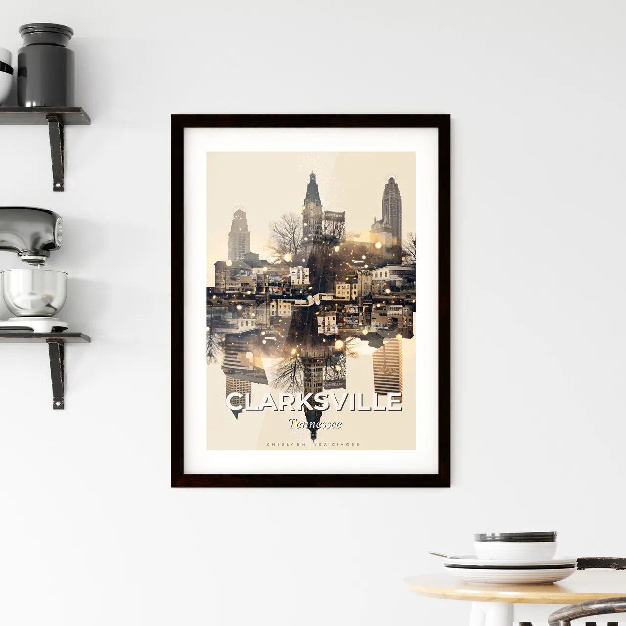 Clarksville Cityscape Sparkle Poster Framed Print