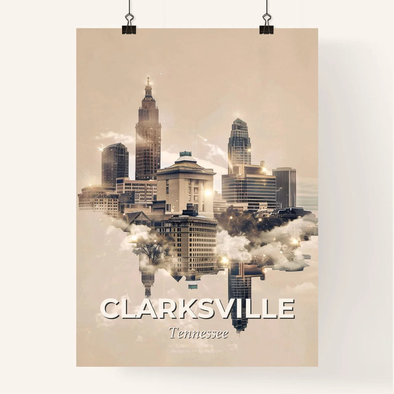 Clarksville: Double Exposure Cityscape Art Poster