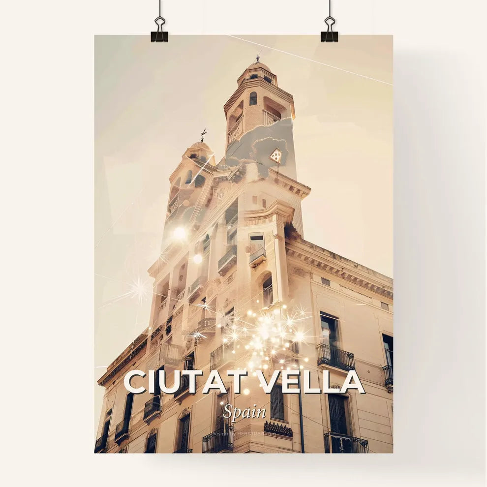 Barcelona City Skyline Double Exposure Poster Art Poster