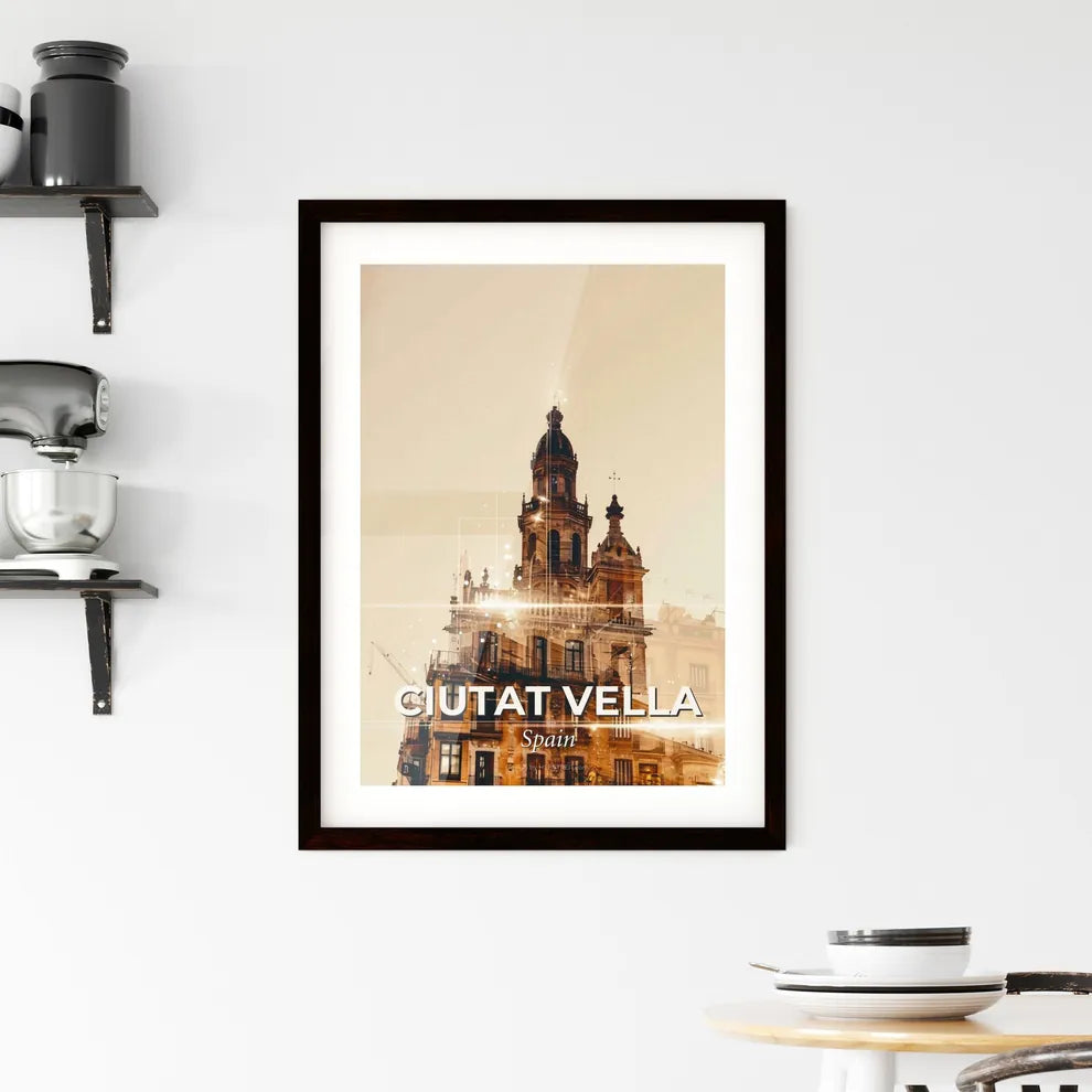 Ciutat Vella Skyline Double Exposure Art Print Framed Print