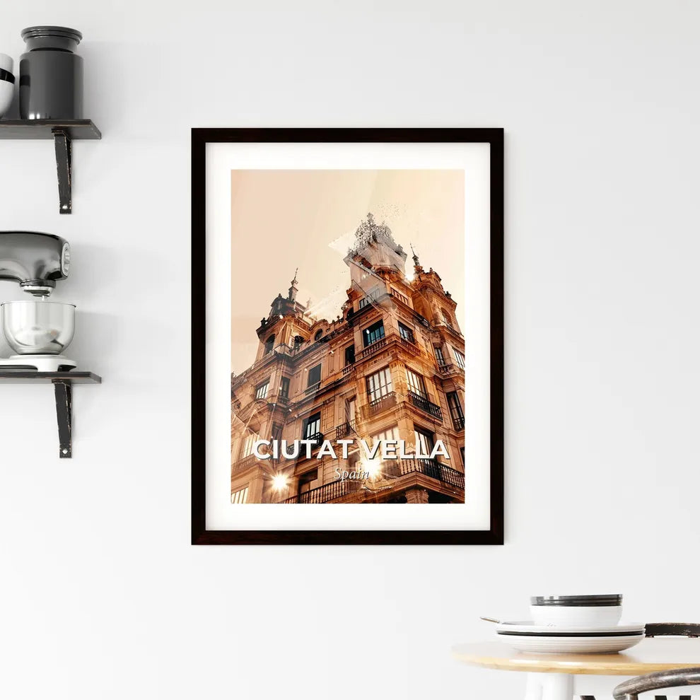 Ciutat Vella City Skyline Double Exposure Poster Framed Print