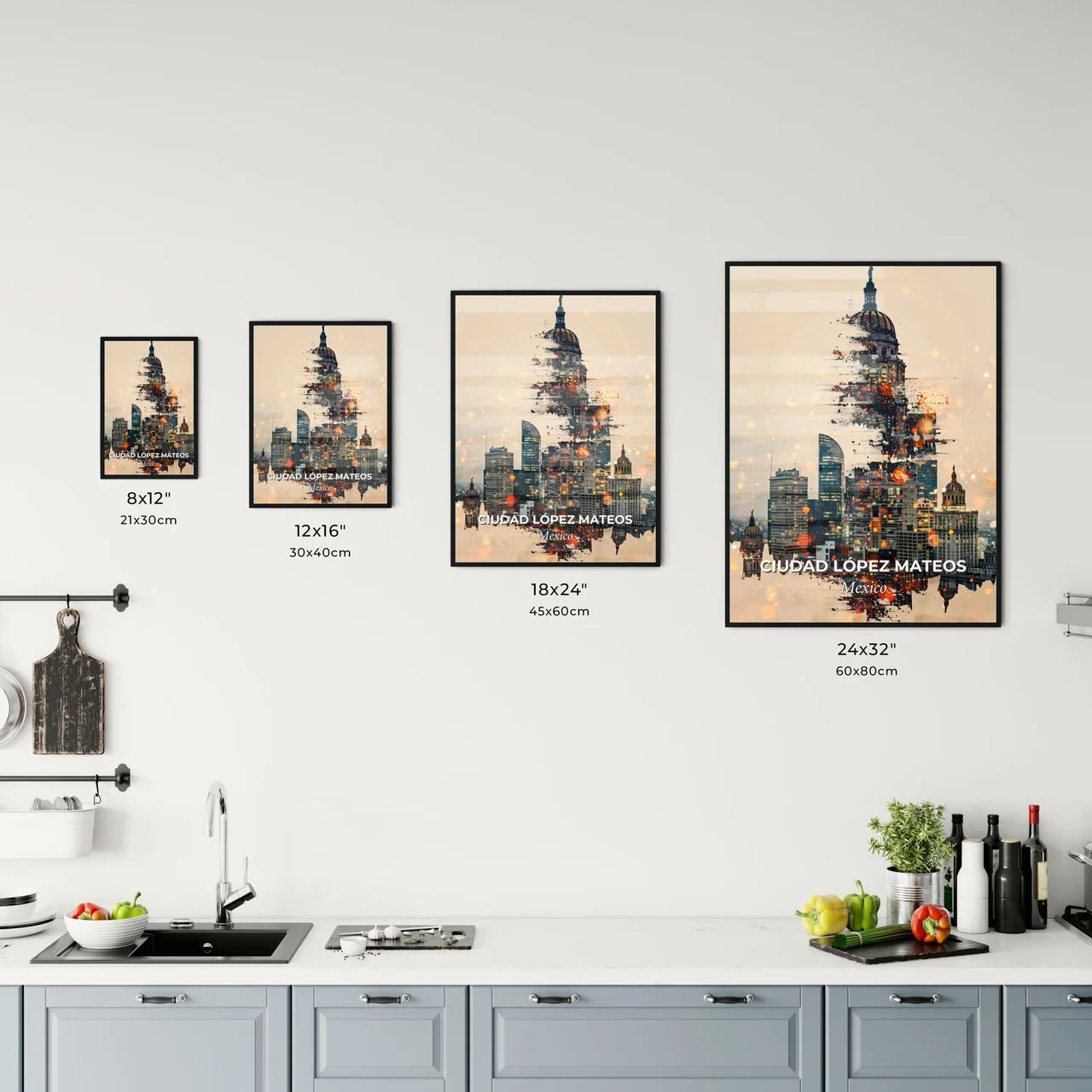 Ciudad Lopez Mateos Cityscape Artwork with Architectural Icons Office Art