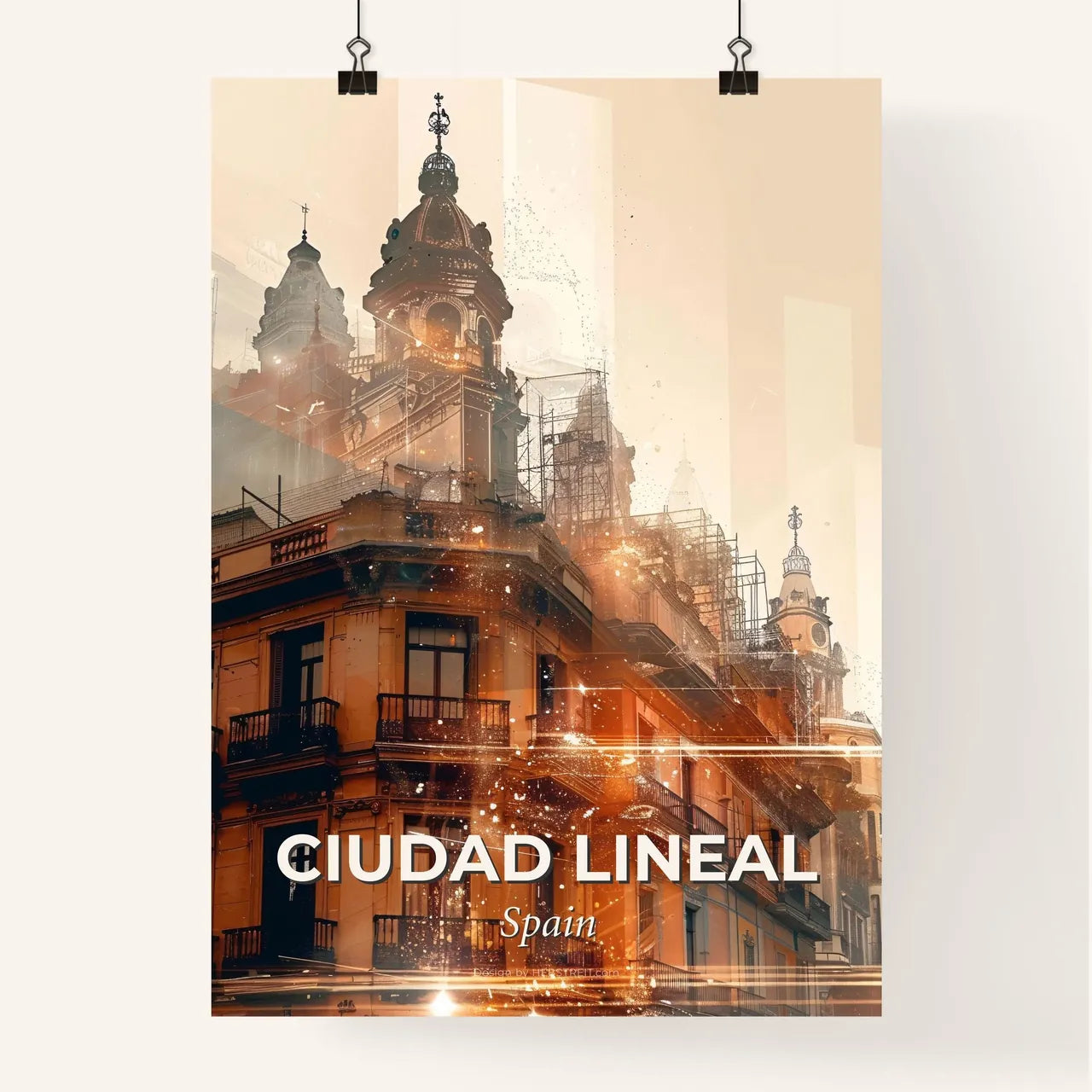 Ciudad Lineal's Skyline Sparkles on Beige Poster