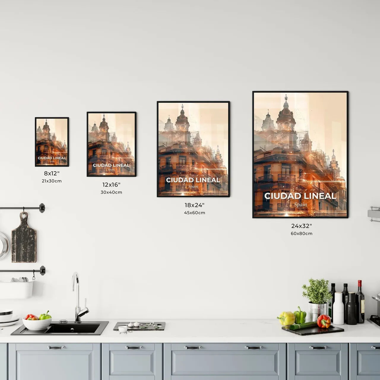 Ciudad Lineal's Skyline Sparkles on Beige Office Art