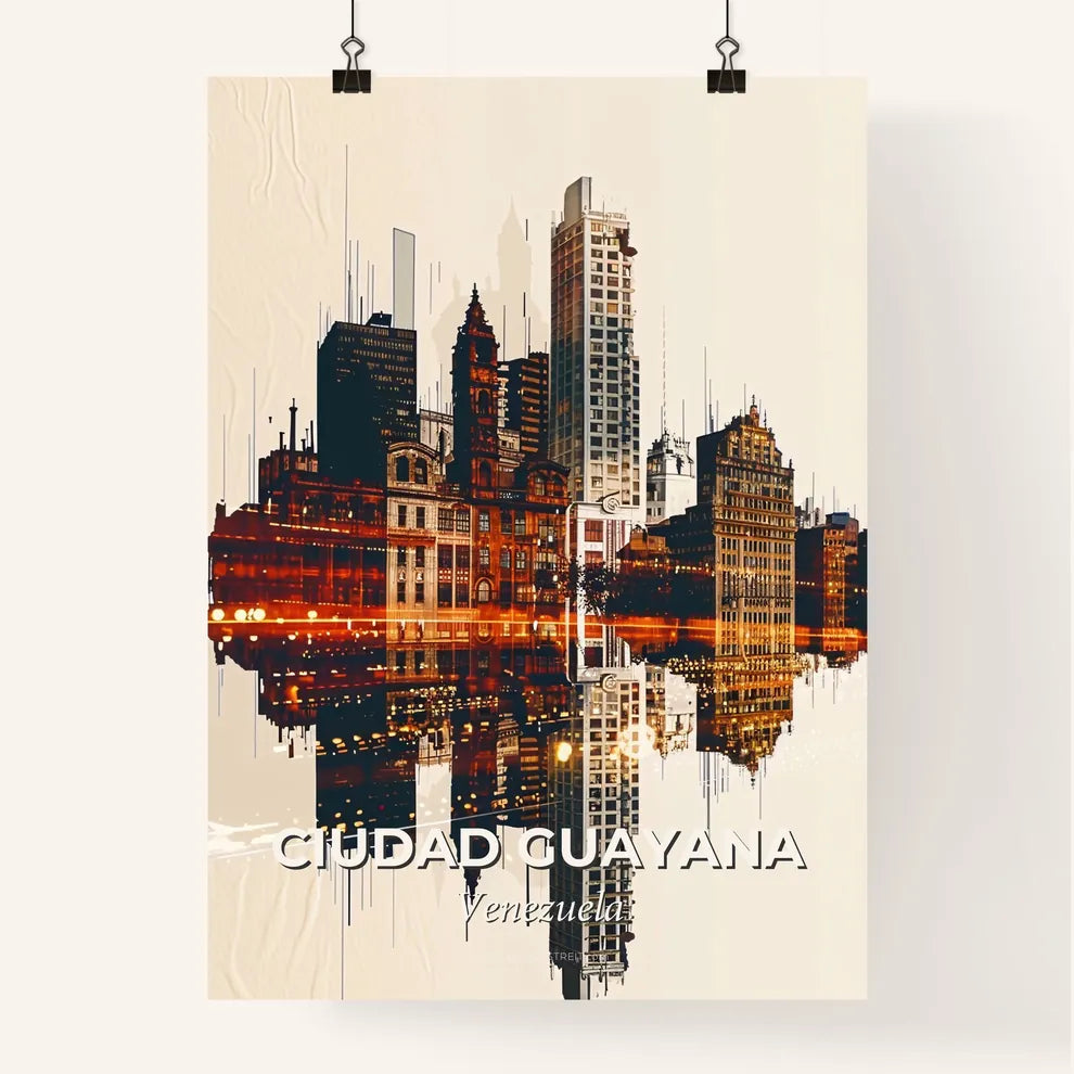 Ciudad Guayana: Double Exposure Skyline Composite Poster