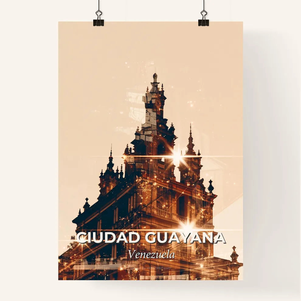 Ciudad Guayana: City Skyline Double Exposure Art Poster