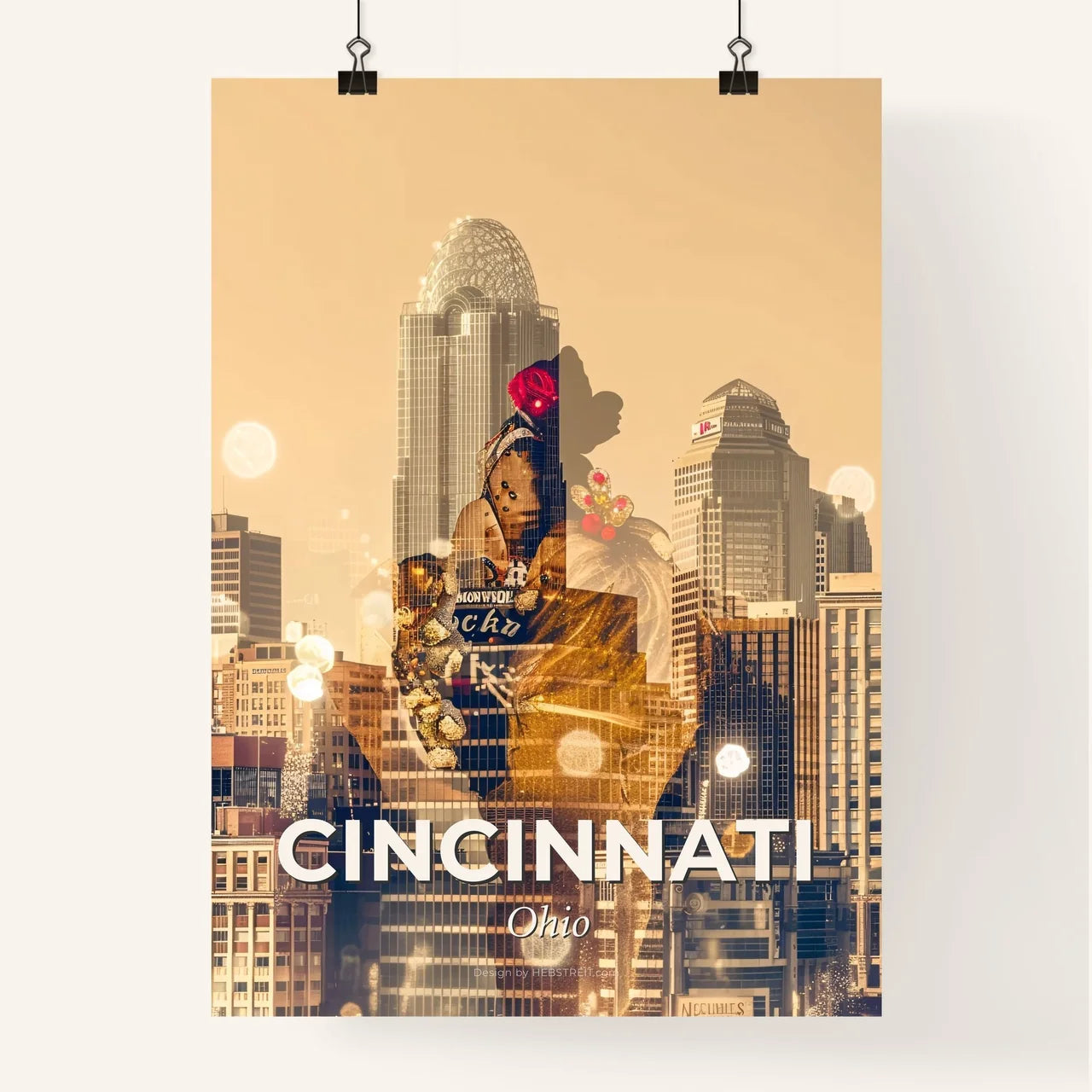 Cincinnati Skyline Double Exposure Cityscape Artwork Poster