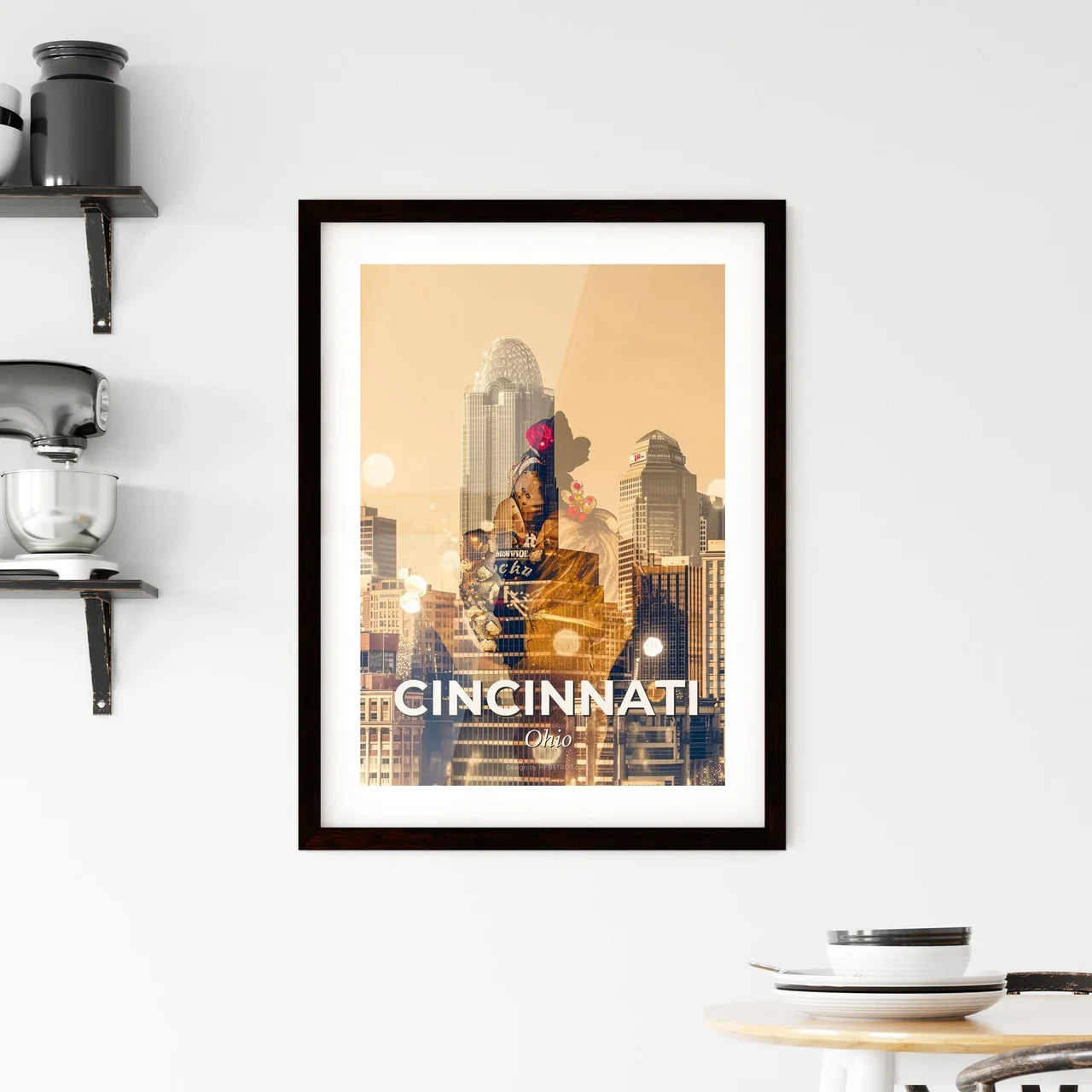 Cincinnati Skyline Double Exposure Cityscape Artwork Framed Print