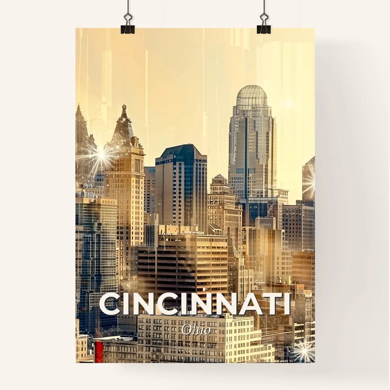 Cincinnati Skyline Double Exposure Art Poster Poster