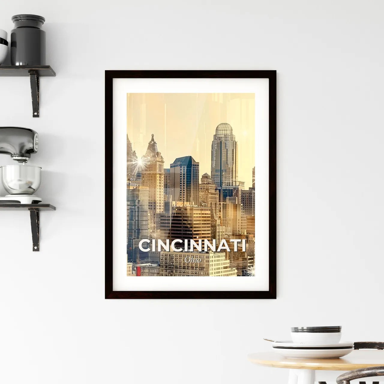 Cincinnati Skyline Double Exposure Art Poster Framed Print