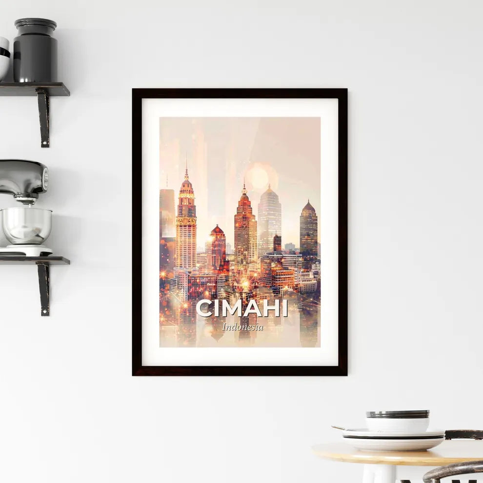 Cimahi Skyline Double Exposure Art Composite Framed Print