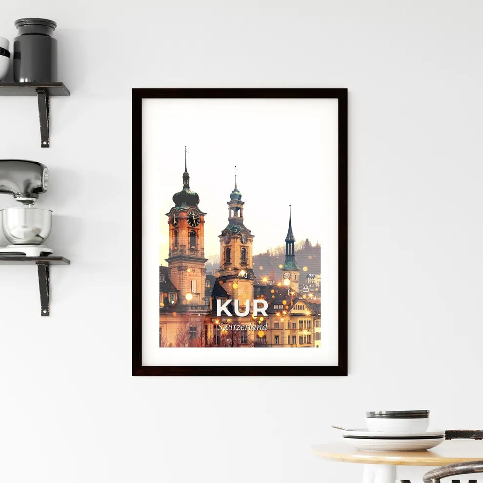 Chur City Skyline Architecture Double Exposure Poster Framed Print