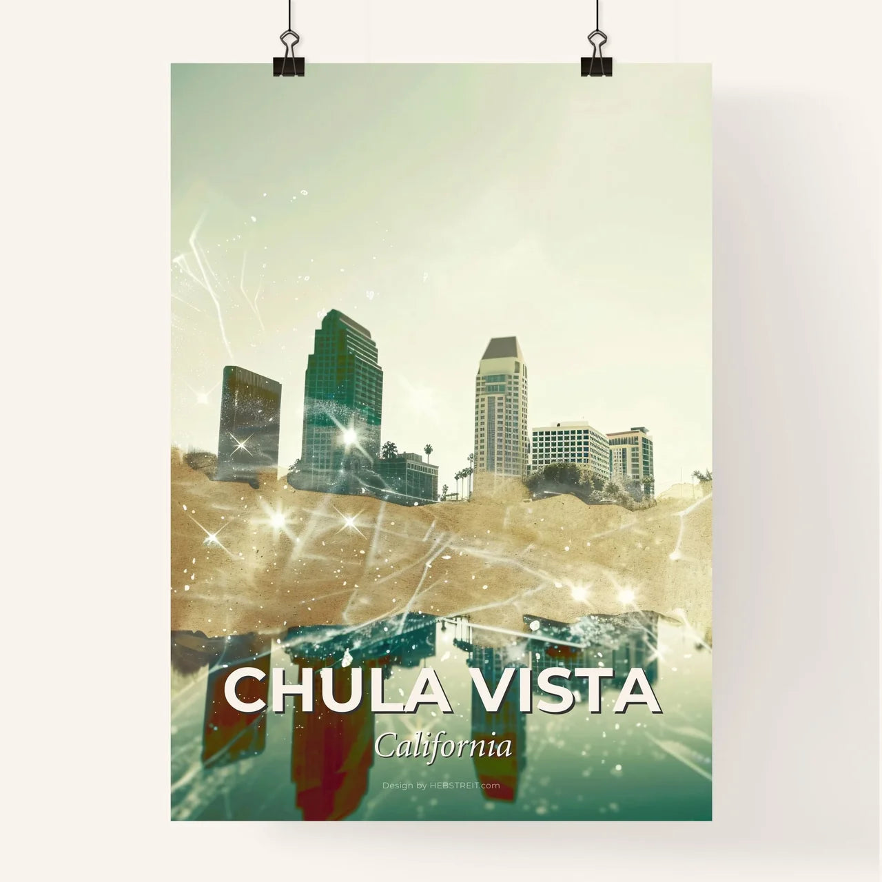 Chula Vista City Skyline Double Exposure Poster Art Poster