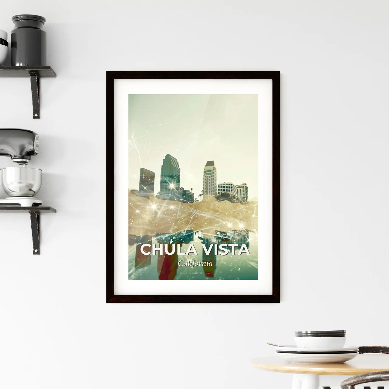 Chula Vista City Skyline Double Exposure Poster Art Framed Print