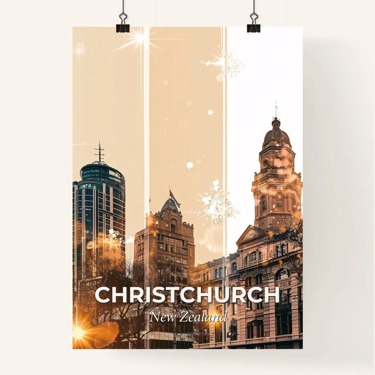 Christchurch Skyline Double Exposure Art Poster Poster