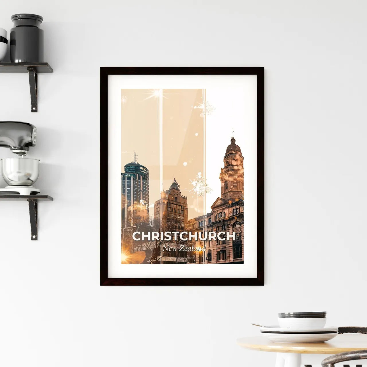 Christchurch Skyline Double Exposure Art Poster Framed Print