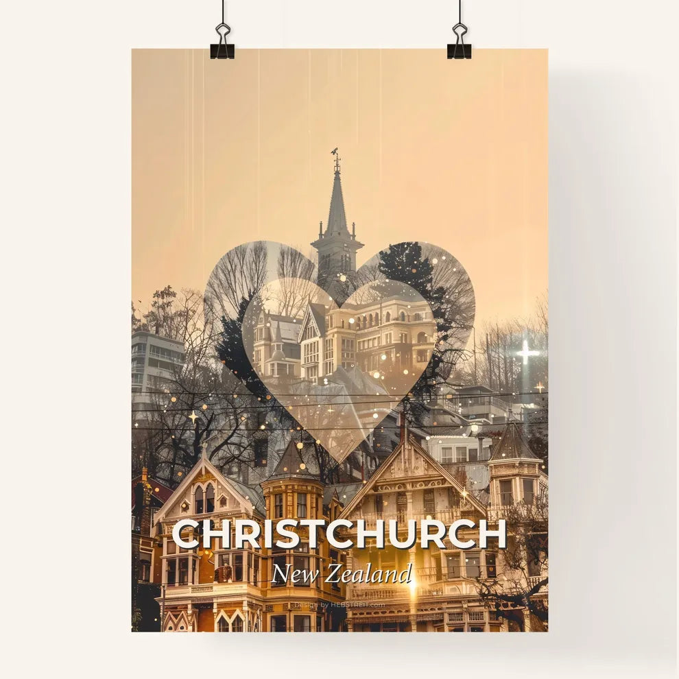 Christchurch Double Exposure City Skyline Poster Poster