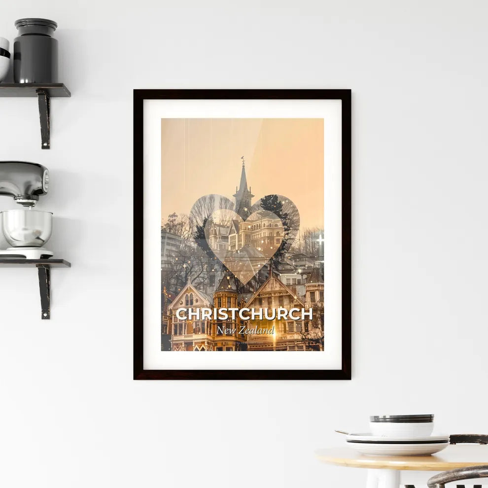 Christchurch Double Exposure City Skyline Poster Framed Print