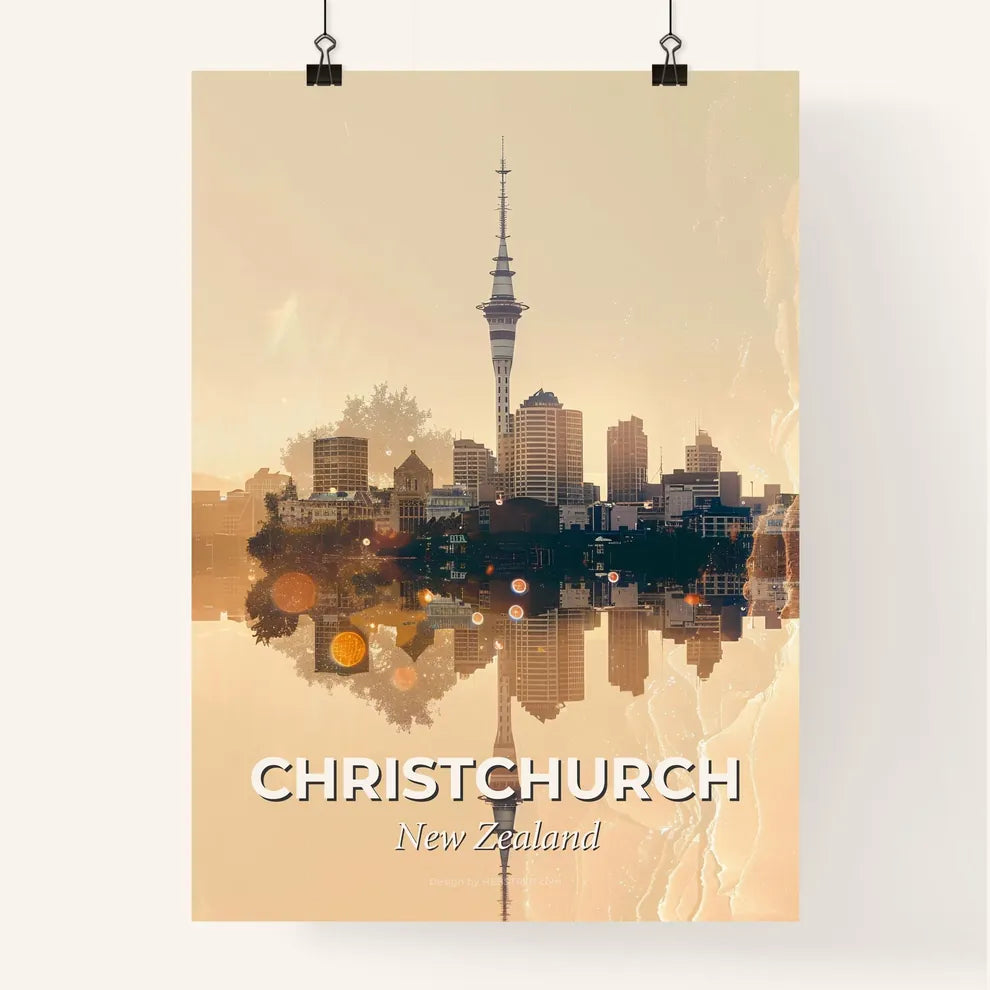 Christchurch City Skyline Sparkles Double Exposure Poster