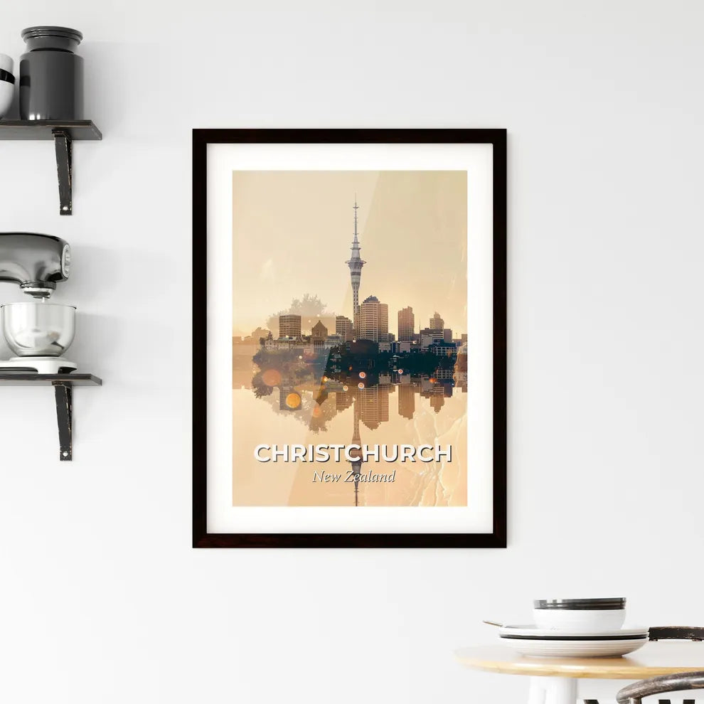 Christchurch City Skyline Sparkles Double Exposure Framed Print
