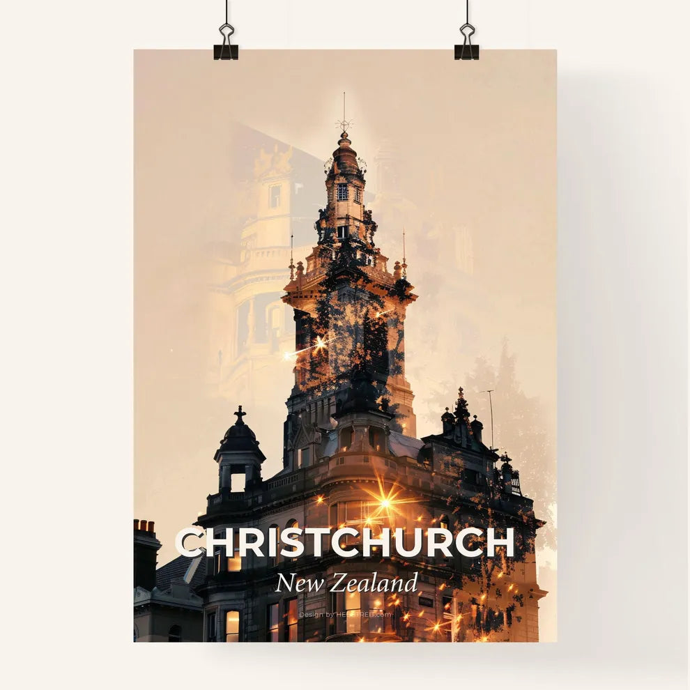 Christchurch Skyline Cityscape Composite Art Poster Poster