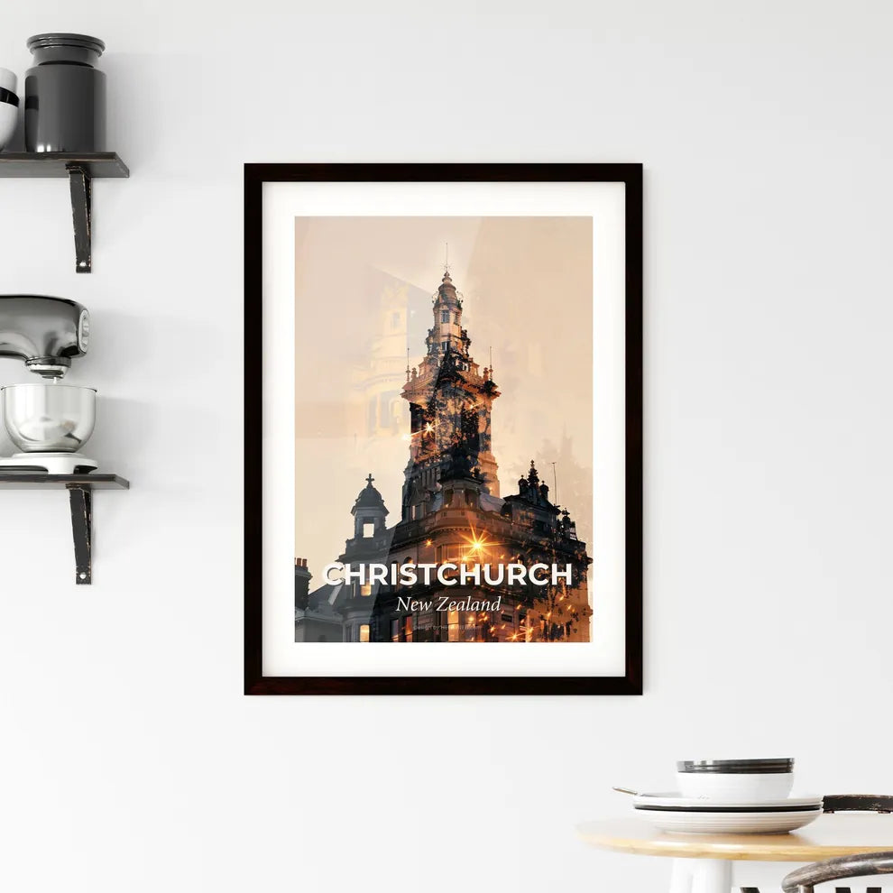 Christchurch Skyline Cityscape Composite Art Poster Framed Print