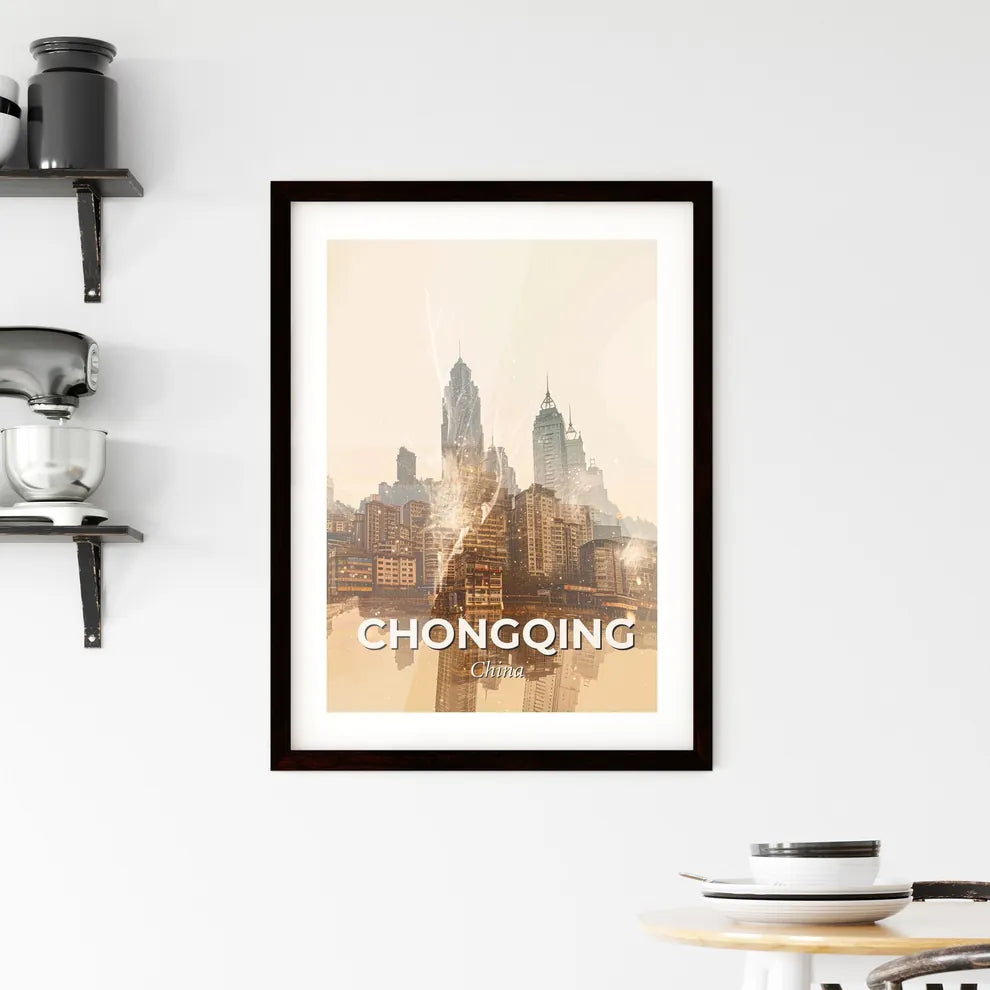 Chongqing Skyline Double Exposure Composite Poster Framed Print
