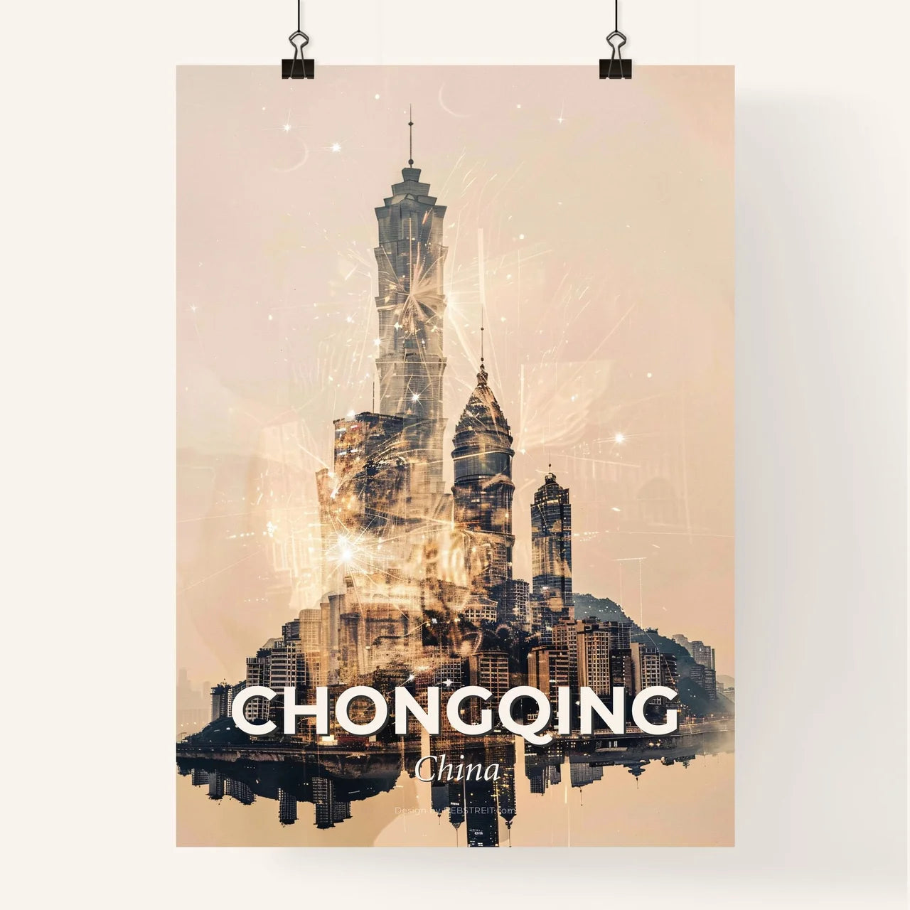 Chongqing Skyline Art: Double Exposure Delight Poster