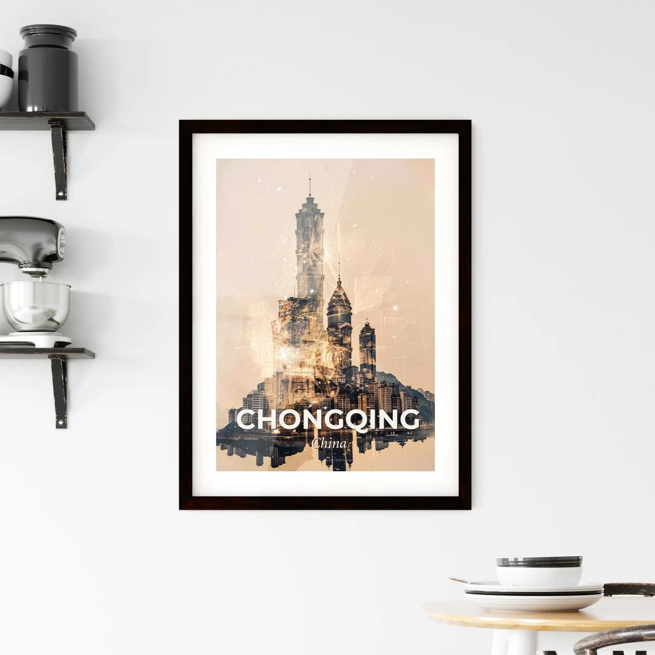 Chongqing Skyline Art: Double Exposure Delight Framed Print