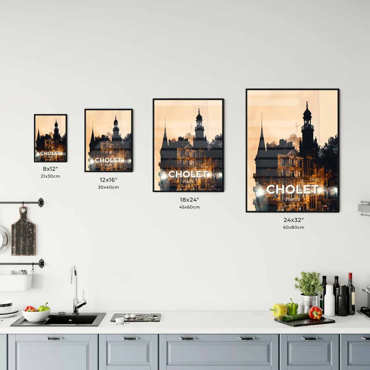 Cholet City Skyline Double Exposure Silhouette Office Art