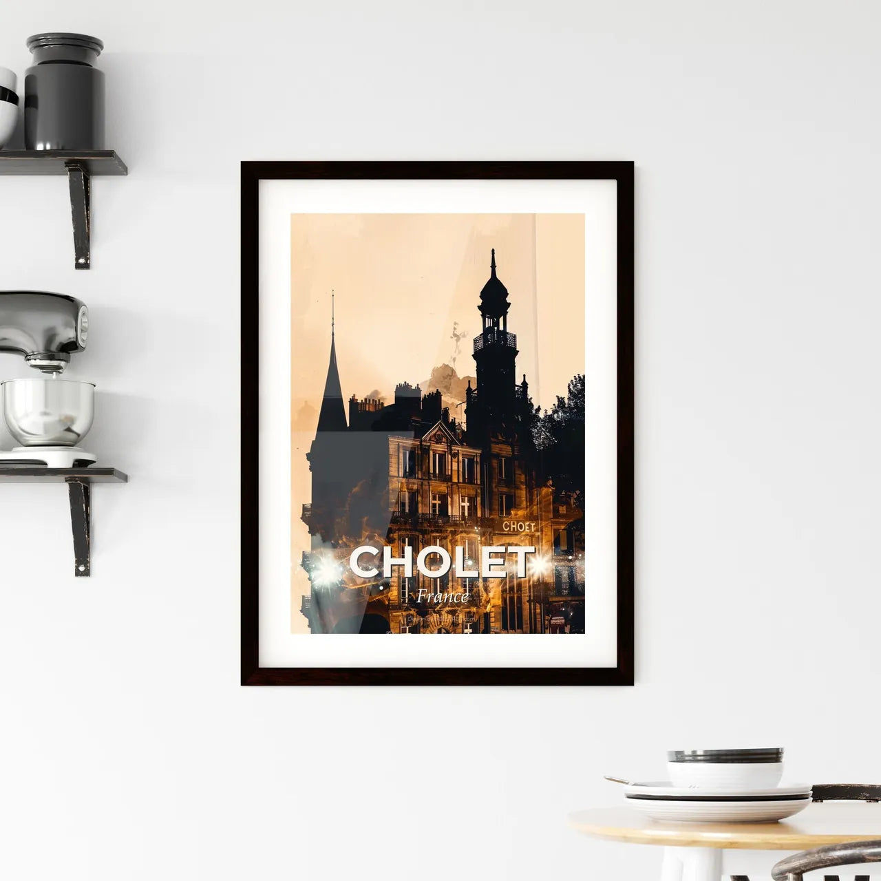 Cholet City Skyline Double Exposure Silhouette Framed Print