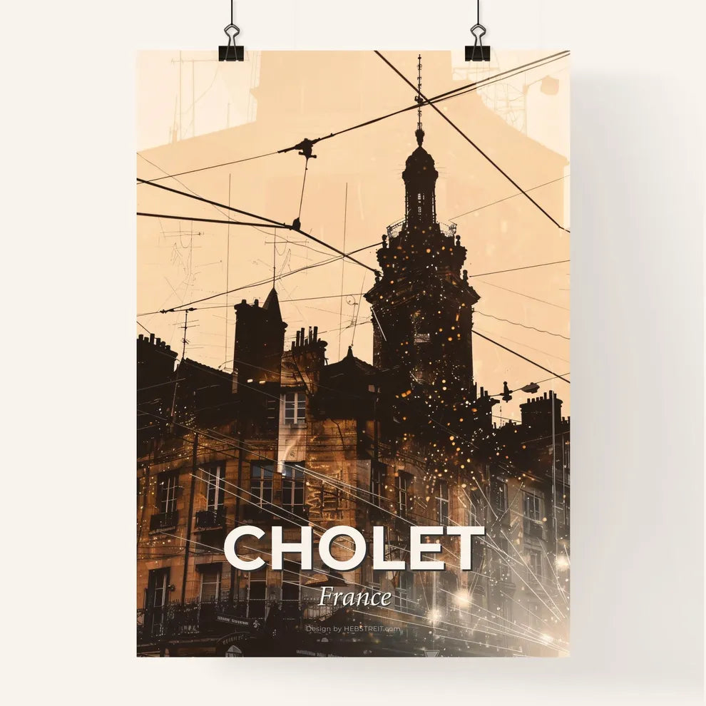 Cholet City Skyline Silhouette Sparkles Poster Poster