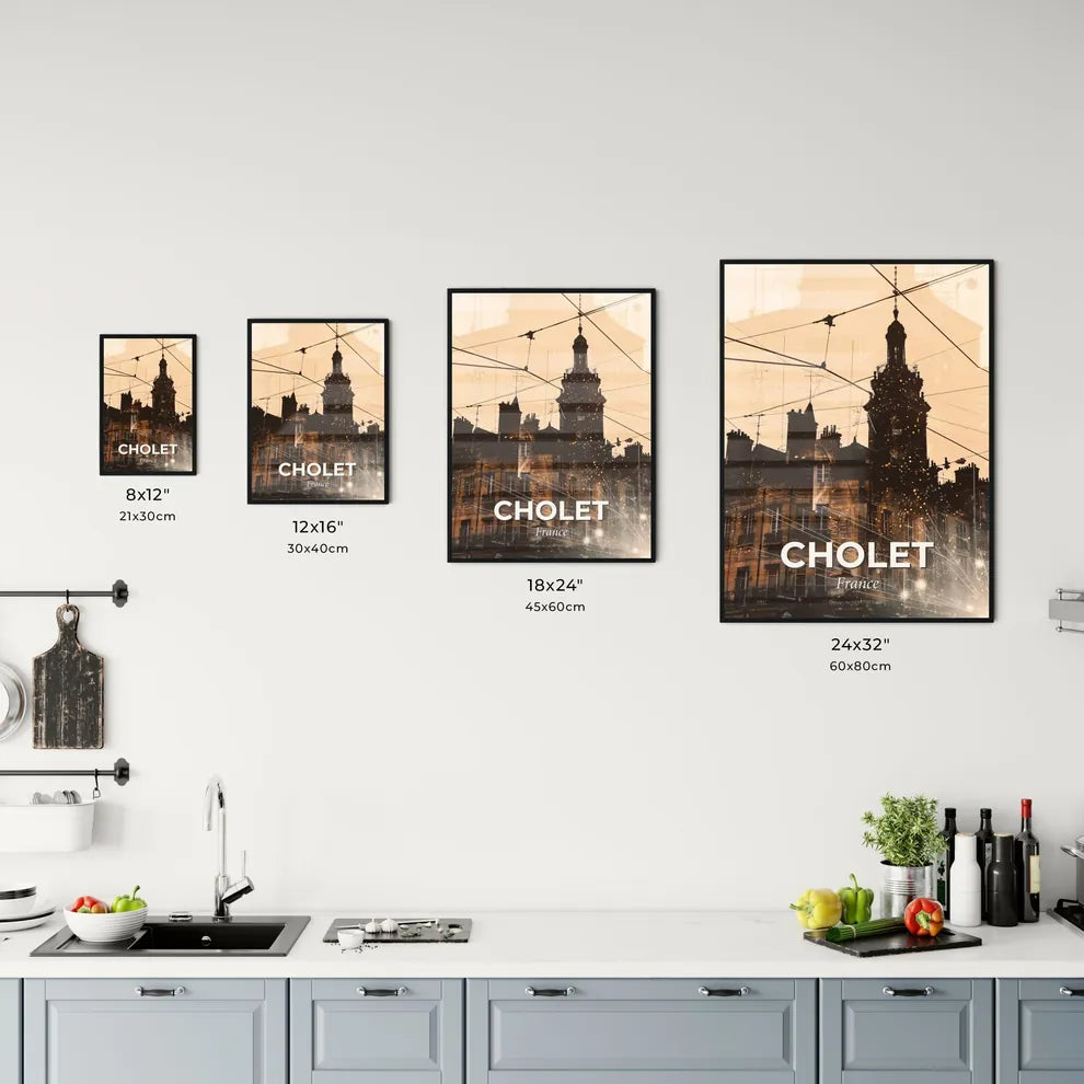 Cholet City Skyline Silhouette Sparkles Poster Office Art