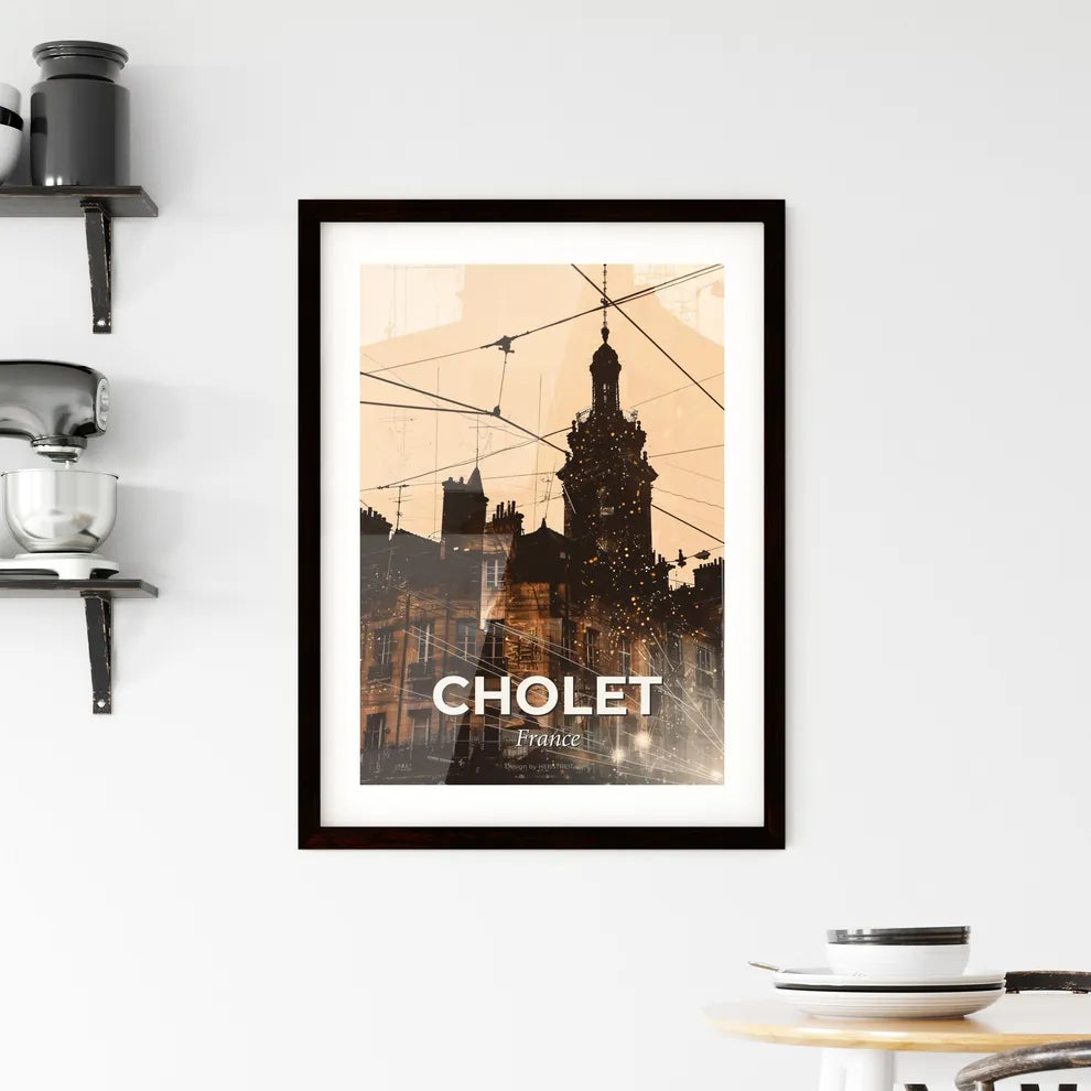 Cholet City Skyline Silhouette Sparkles Poster Framed Print