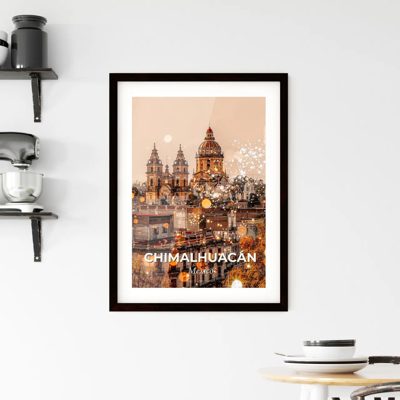 ChimalhuacÃ¡n Skyline Iconography Dual Exposure Art Framed Print