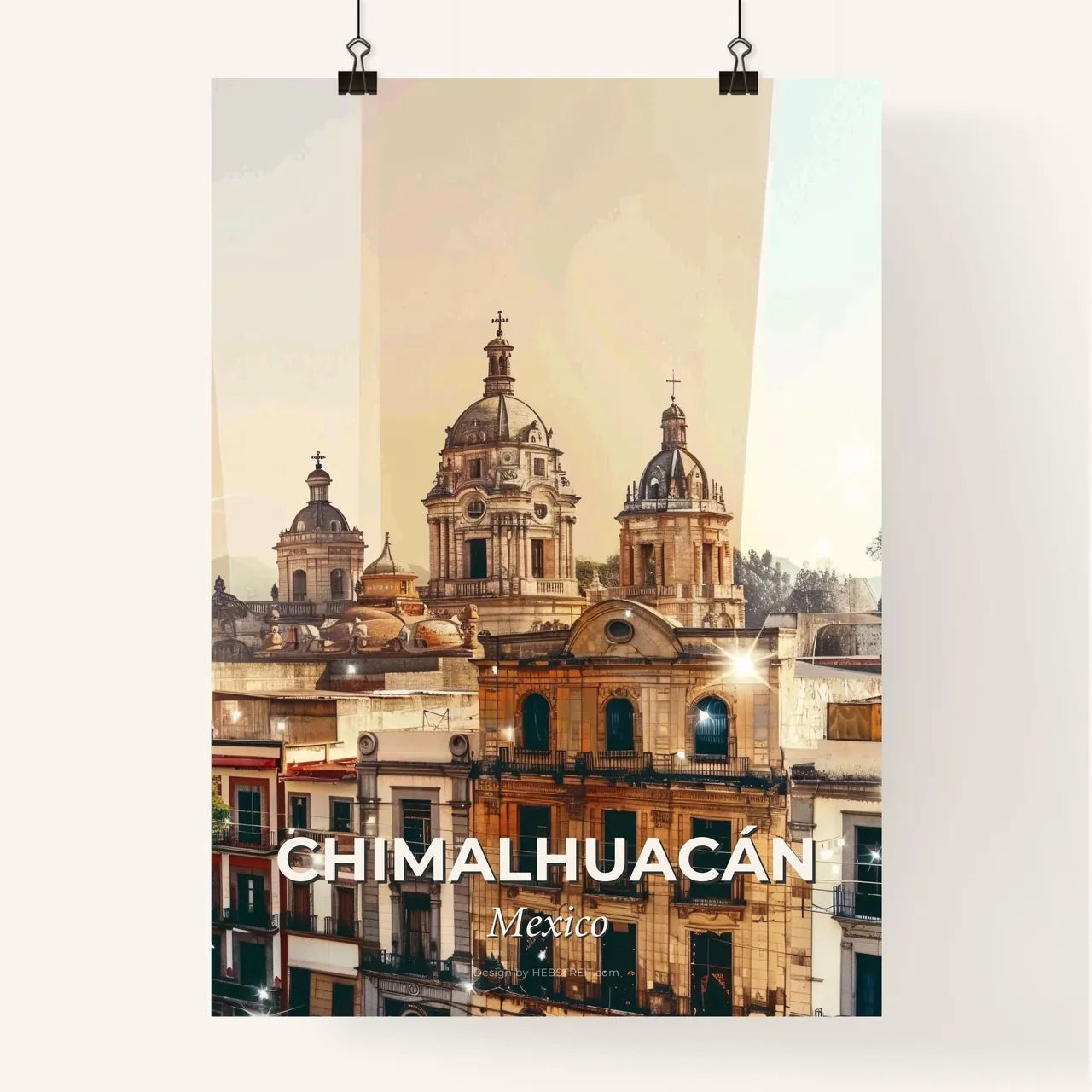 ChimalhuacÃ¡n Cityscape Splendor on Gleaming Beige Poster