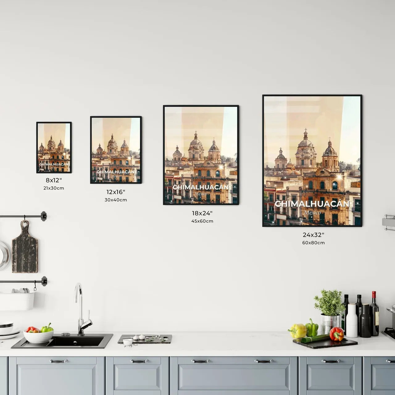 ChimalhuacÃ¡n Cityscape Splendor on Gleaming Beige Office Art