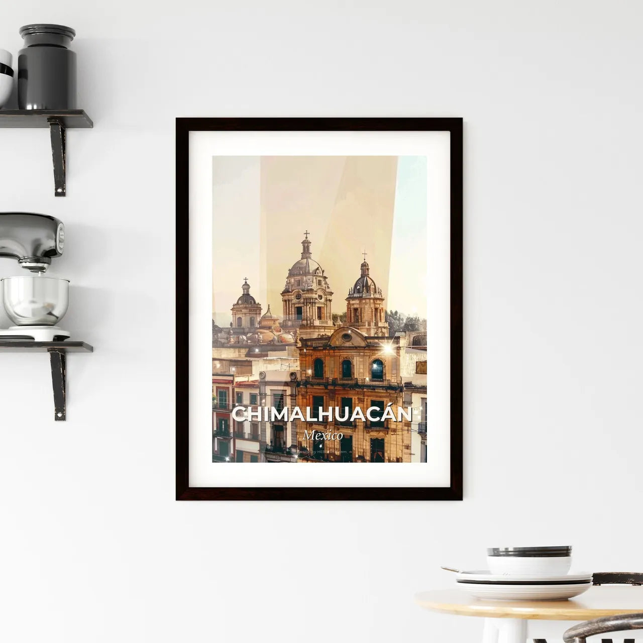 ChimalhuacÃ¡n Cityscape Splendor on Gleaming Beige Framed Print